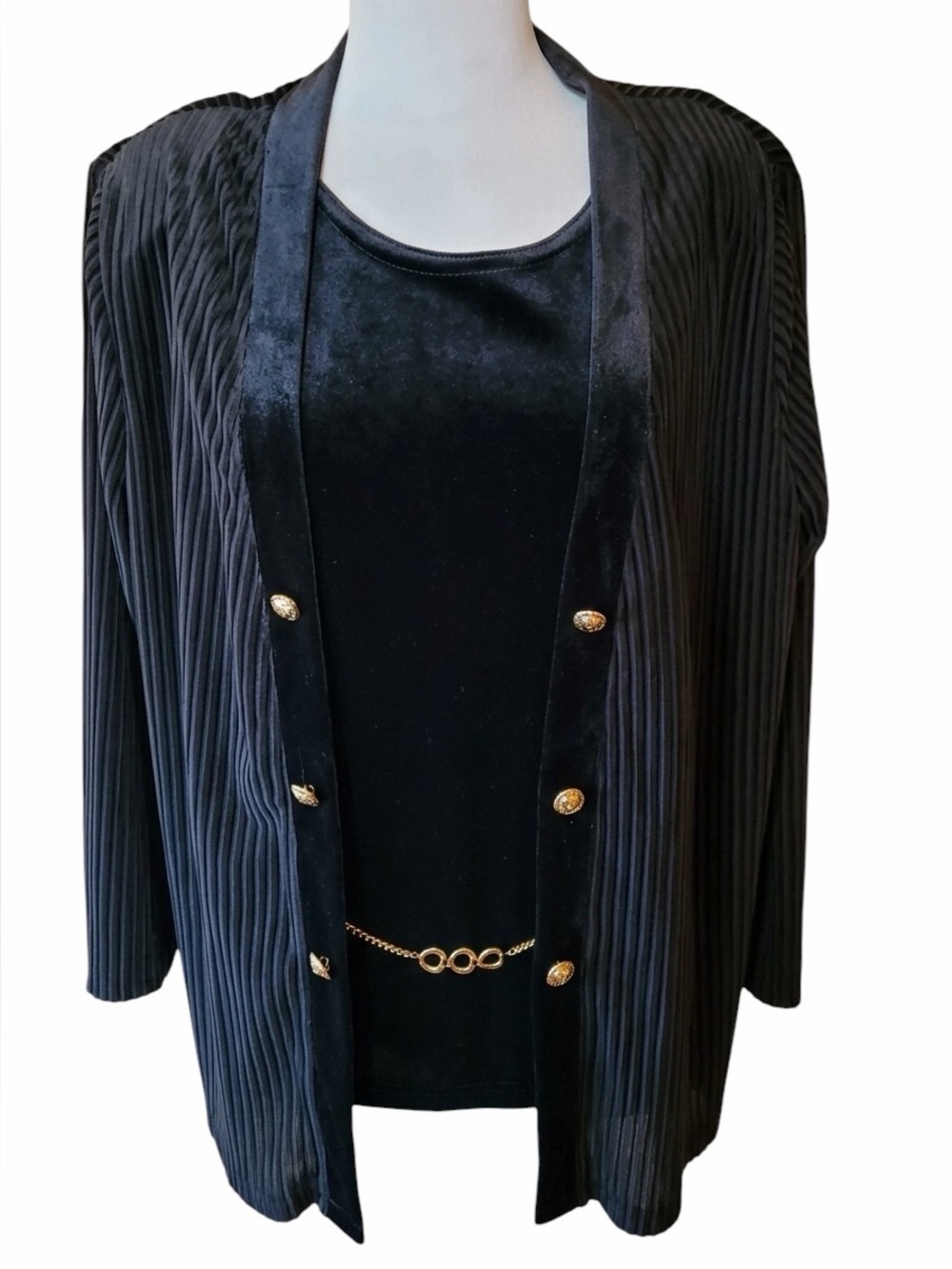 Late 80s/90s Colon Wear Black Velour Slip Maxi Dress & Matching Ribbed Jacket Se - Picture 2 of 8